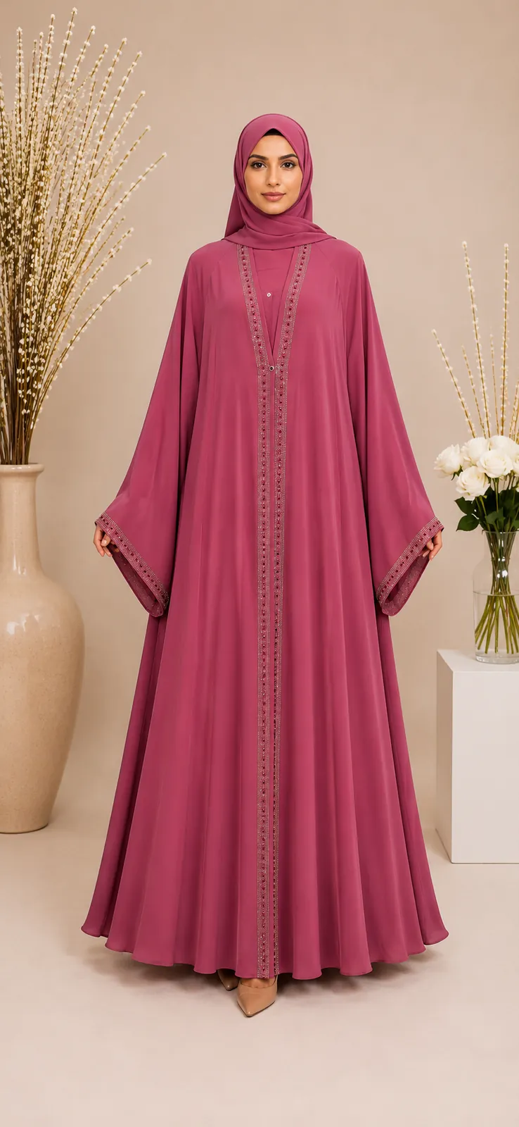 Double Upper Chiffon Abaya with DMC Stones 3
