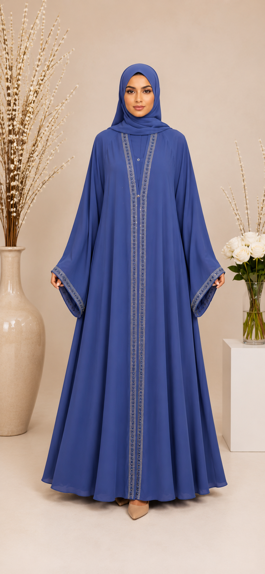 Double Upper Chiffon Abaya with DMC Stones 5