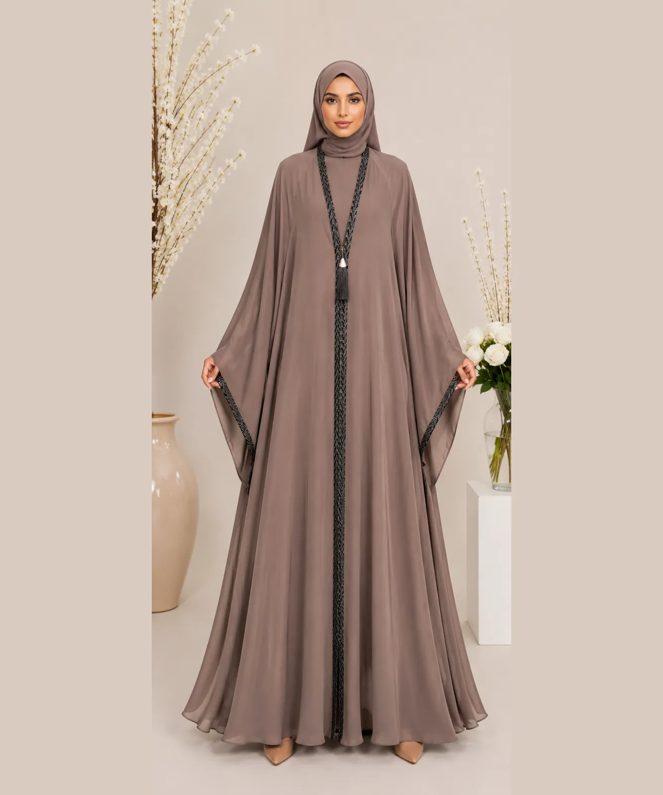 Cutdana Lace Abaya 4