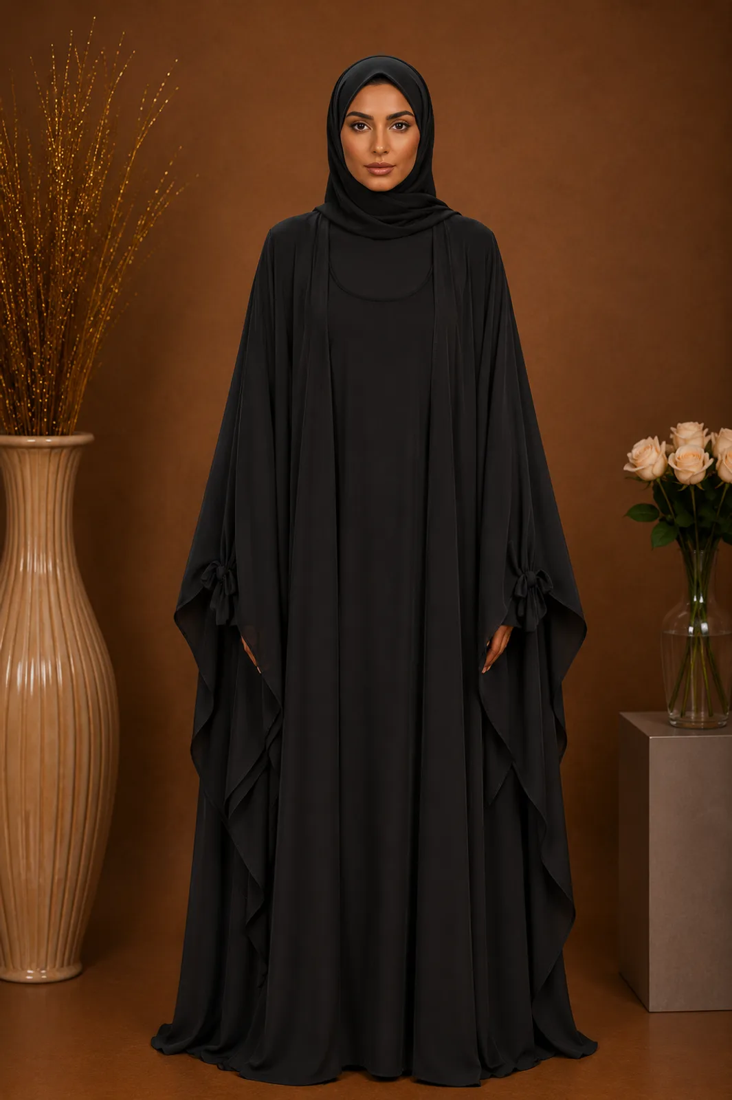 Double Tie Kaftan Abaya - Premium Black