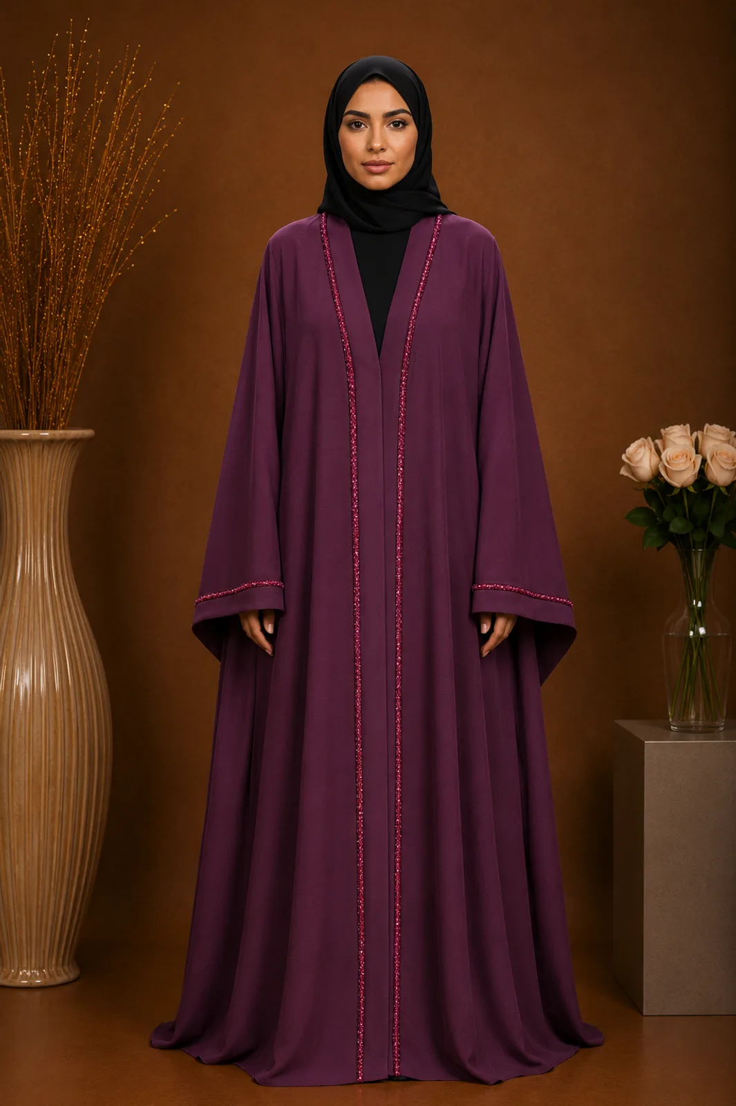 Zoom Fabric Light Handmade Work Abaya 3