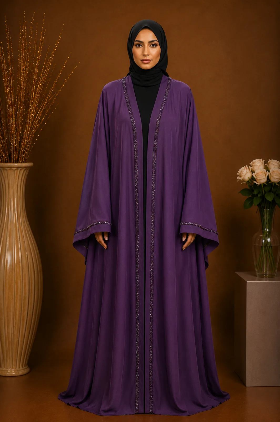 Zoom Fabric Light Handmade Work Abaya 2